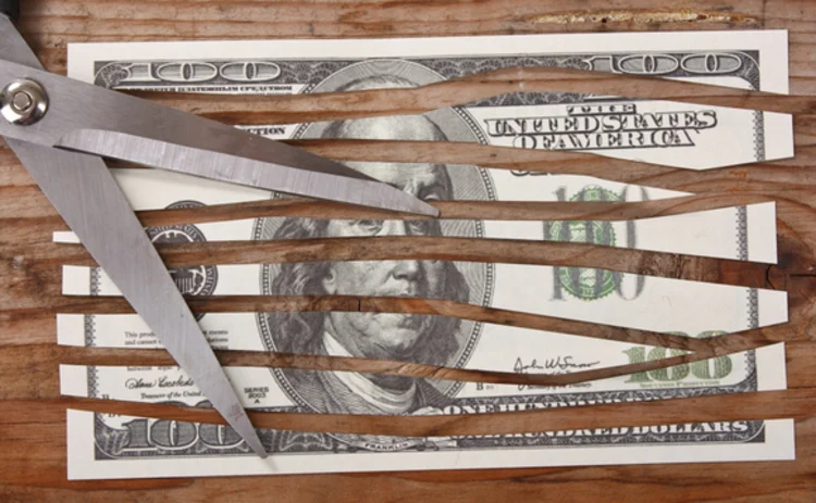 scissors cutting a dollar bill into strips